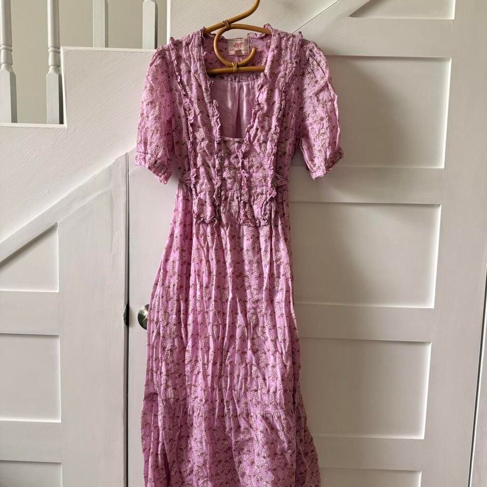 Banjanan Pink Floral Cotton Prairie Maxi Dress | Medium